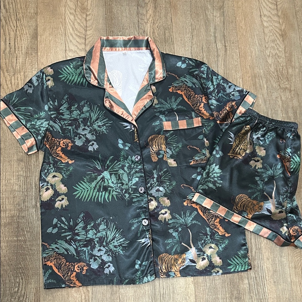 Tiger Print Satin Pajama Set